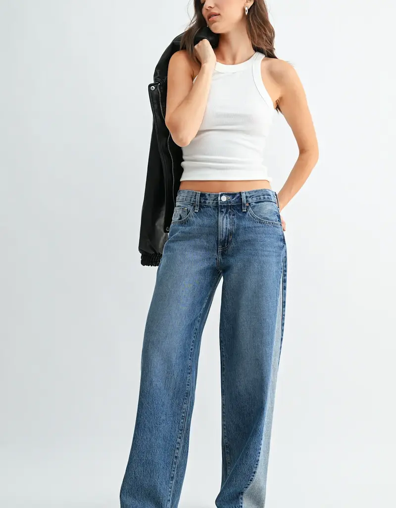 Just Black Denim Contrast Angle Seam Wide Leg
