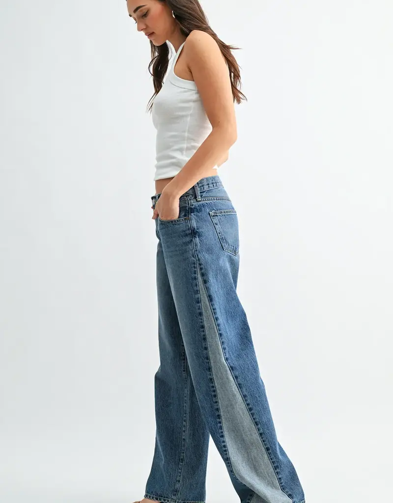 Just Black Denim Contrast Angle Seam Wide Leg