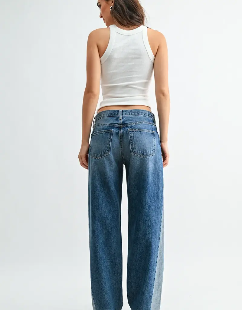 Just Black Denim Contrast Angle Seam Wide Leg
