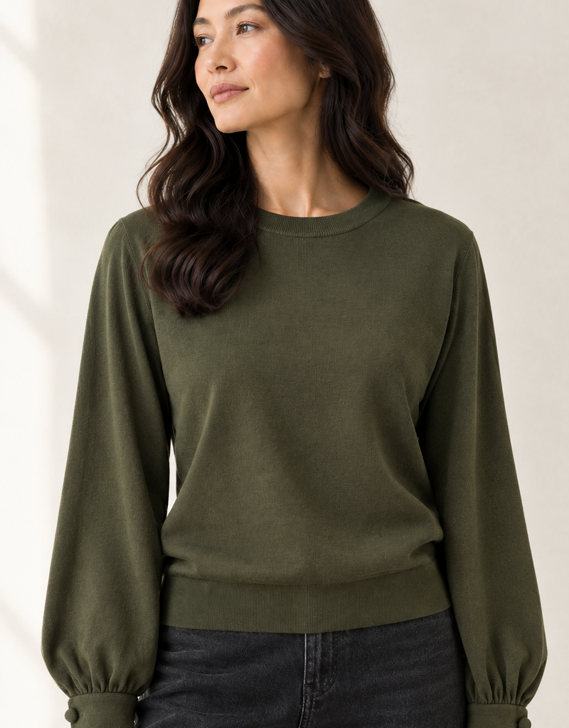 Minnie Rose Button Crewneck