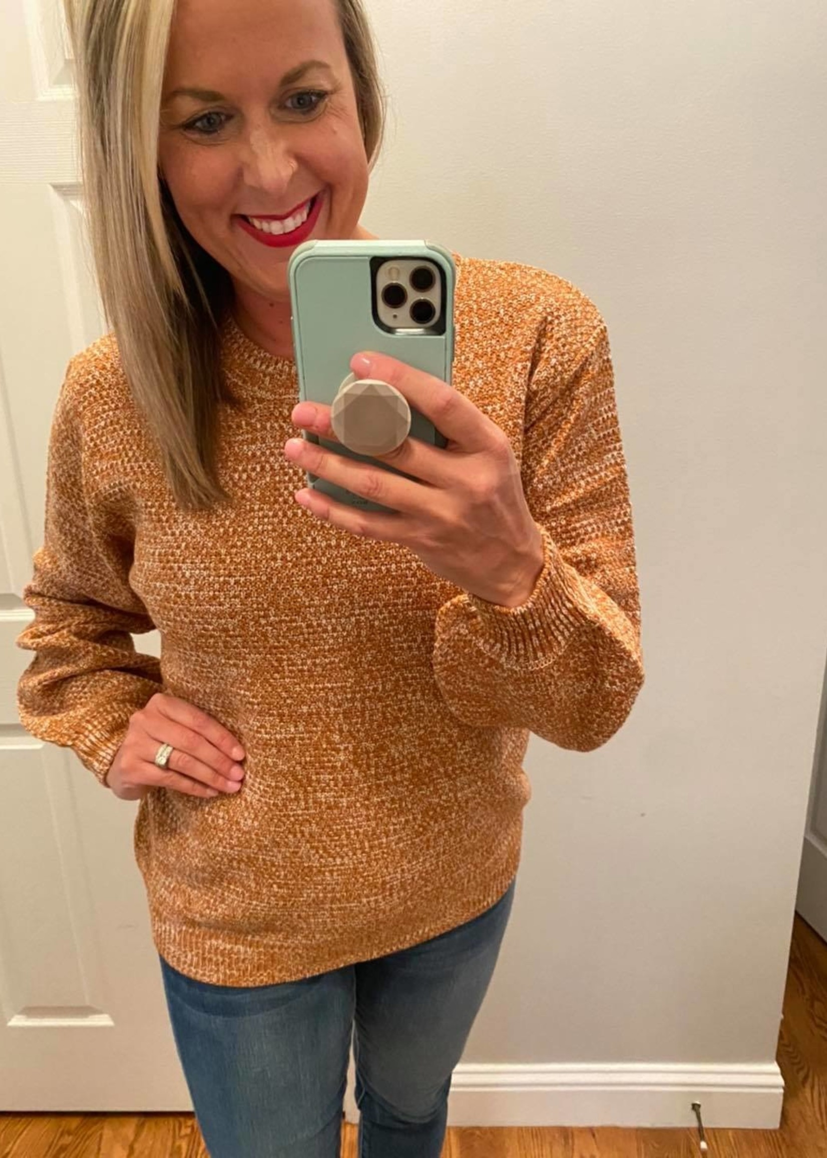 Zenana Baloon sleeve melange sweater rust