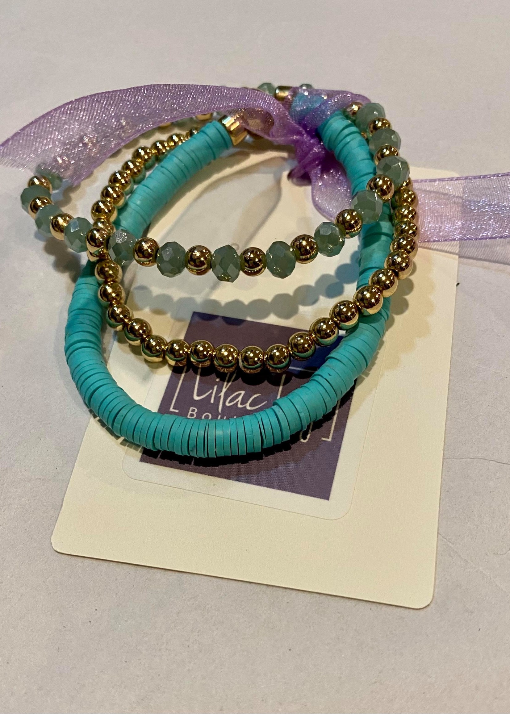 What's Hot Teal, crystal and gold beaded set of stretch bracelets 3