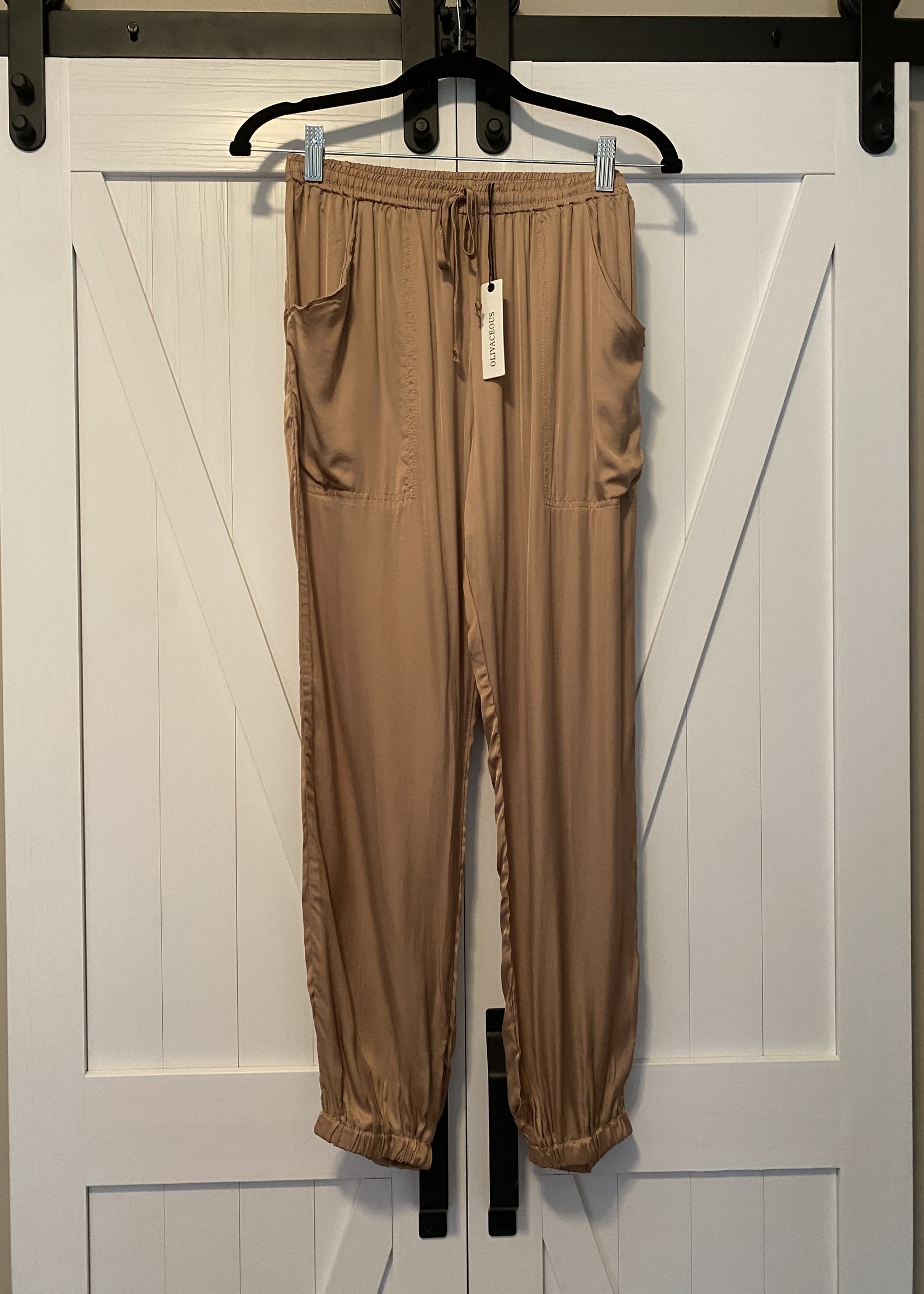 olivaceous Satin joggers brown or tan