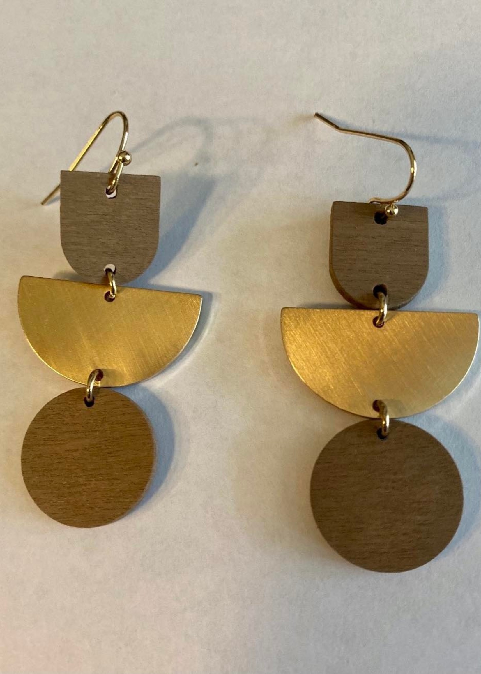 What's Hot Light brown wood and gold geometric earrings