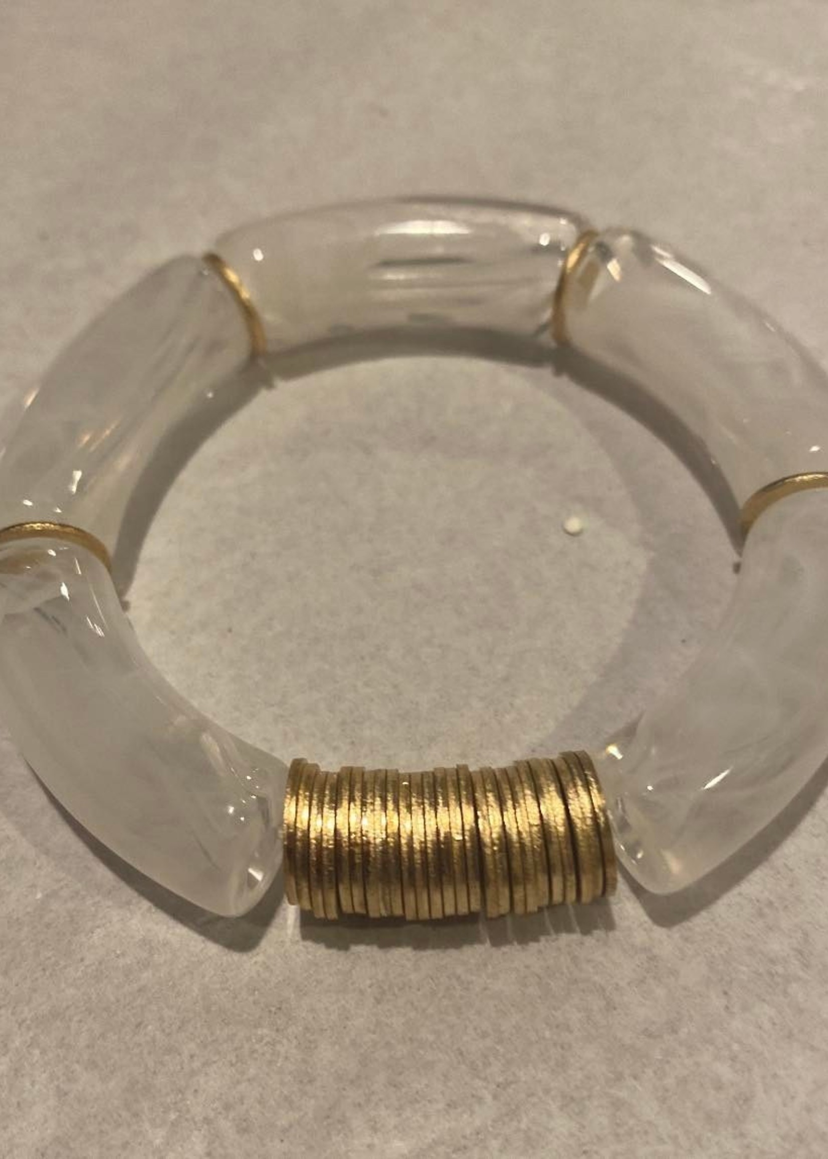 What's Hot Clear acrylic bamboo and gold coin stretch bracelet