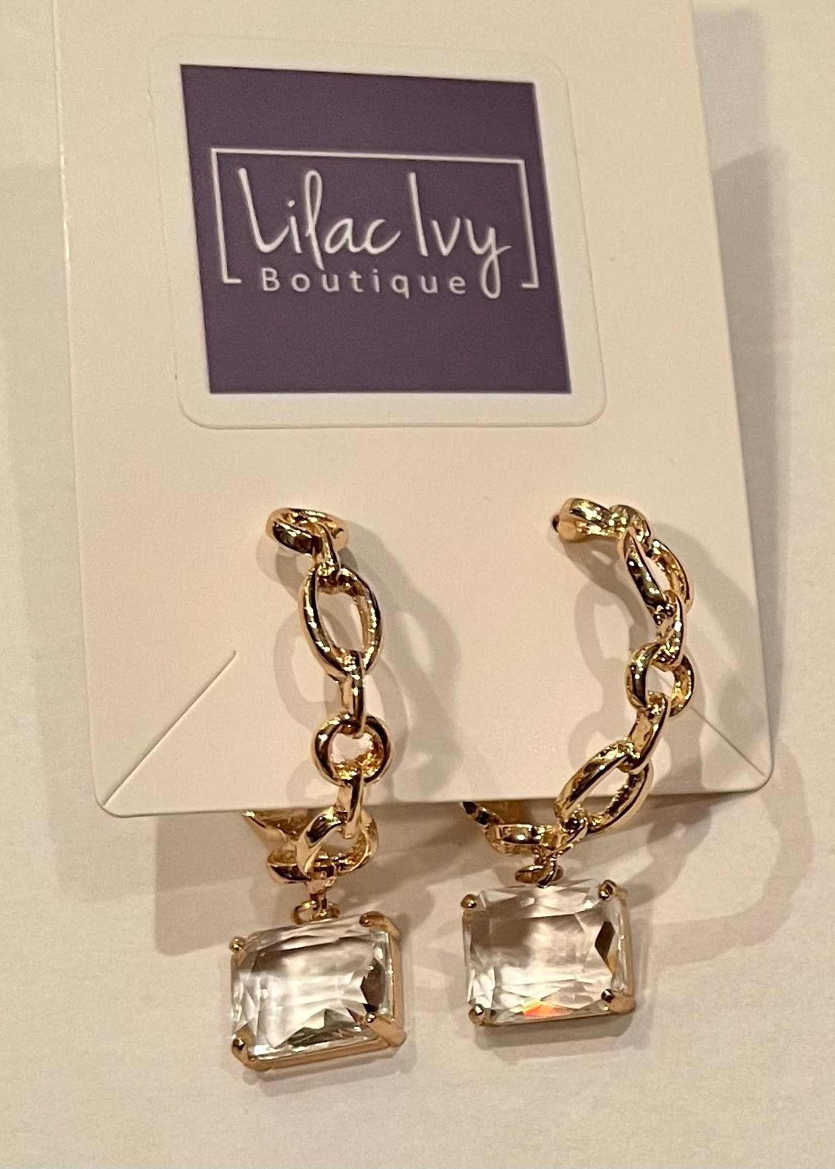 What's Hot Gold hoop with clear crystal drop earrings