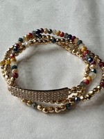 What's Hot Multi crystal and gold set of 3 stretch bracelet with crystal bar
