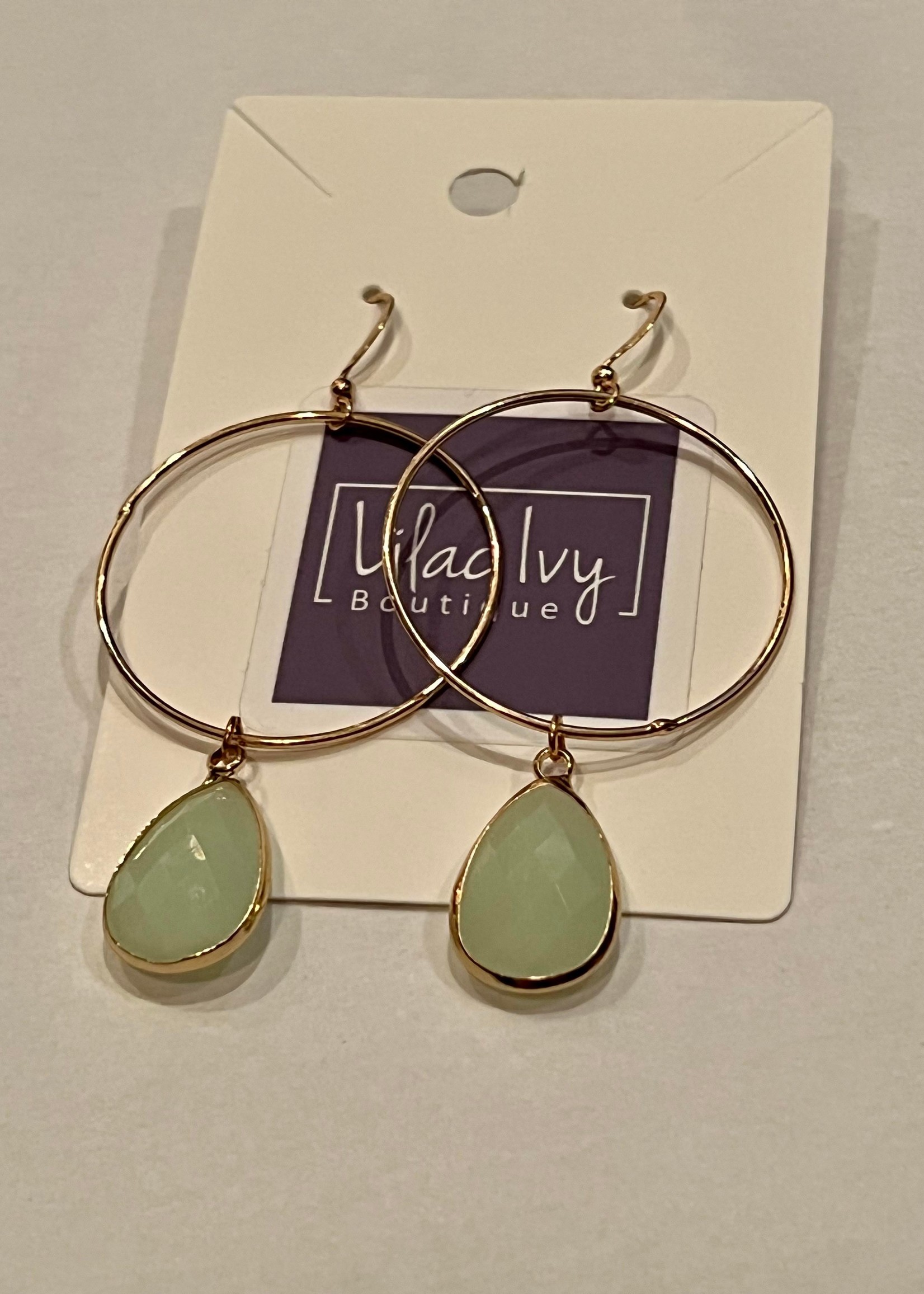 What's Hot Gold hoop earring with mint stone