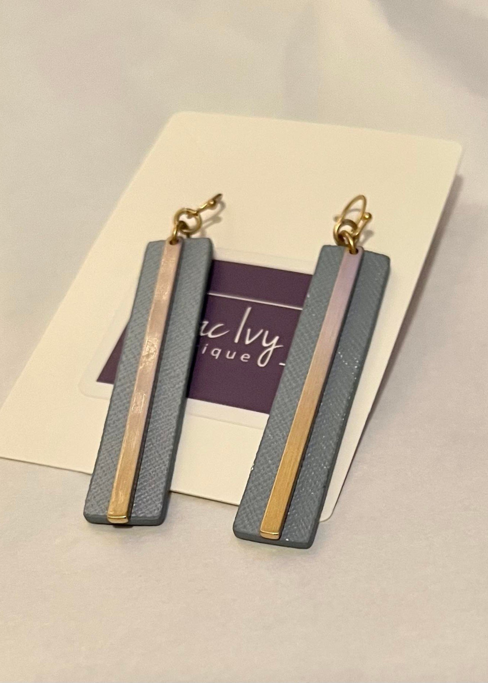 What's Hot Blue leather and gold bar earrings 2"