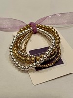 What's Hot Gold and silver beaded set of 7 stretch bracelets