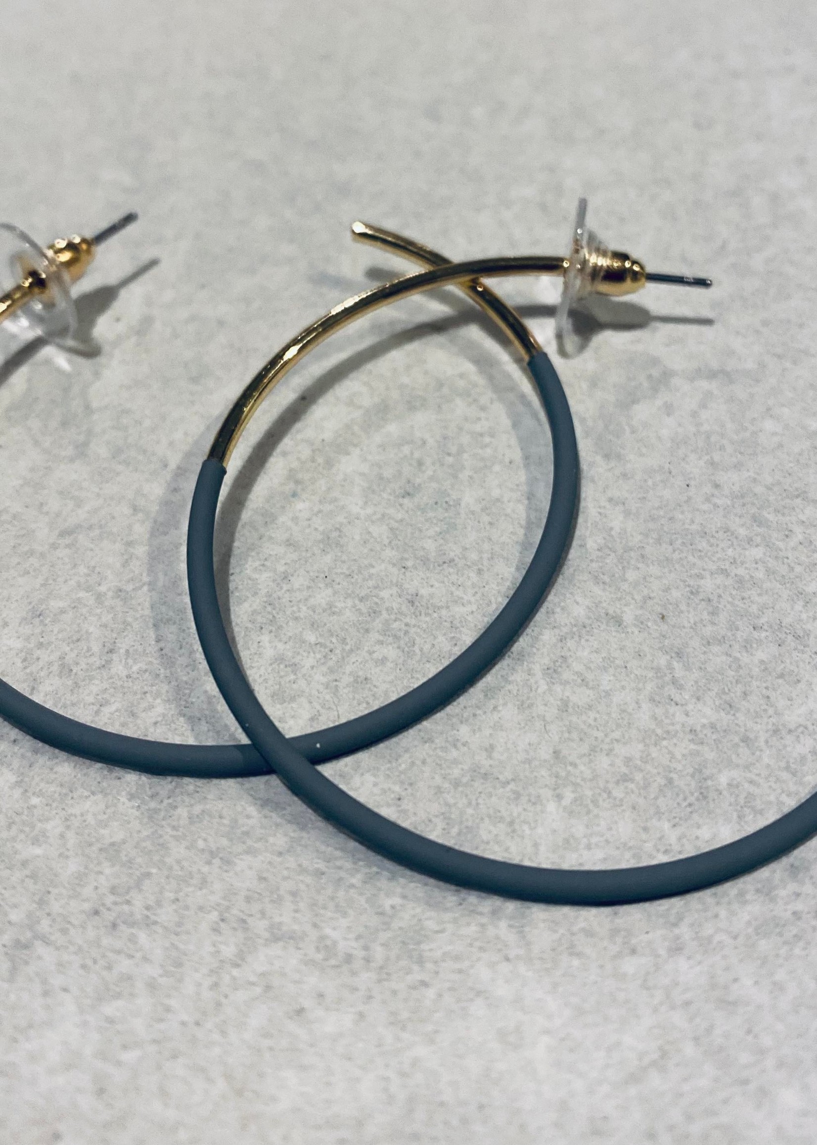 Gold and grey covered metal 2" hoop earring