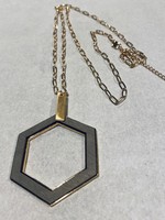 What's Hot Matte gold bar and light grey hexagon32" necklace