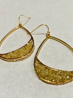 Natural crystal and gold teardrop 1.5" earrings