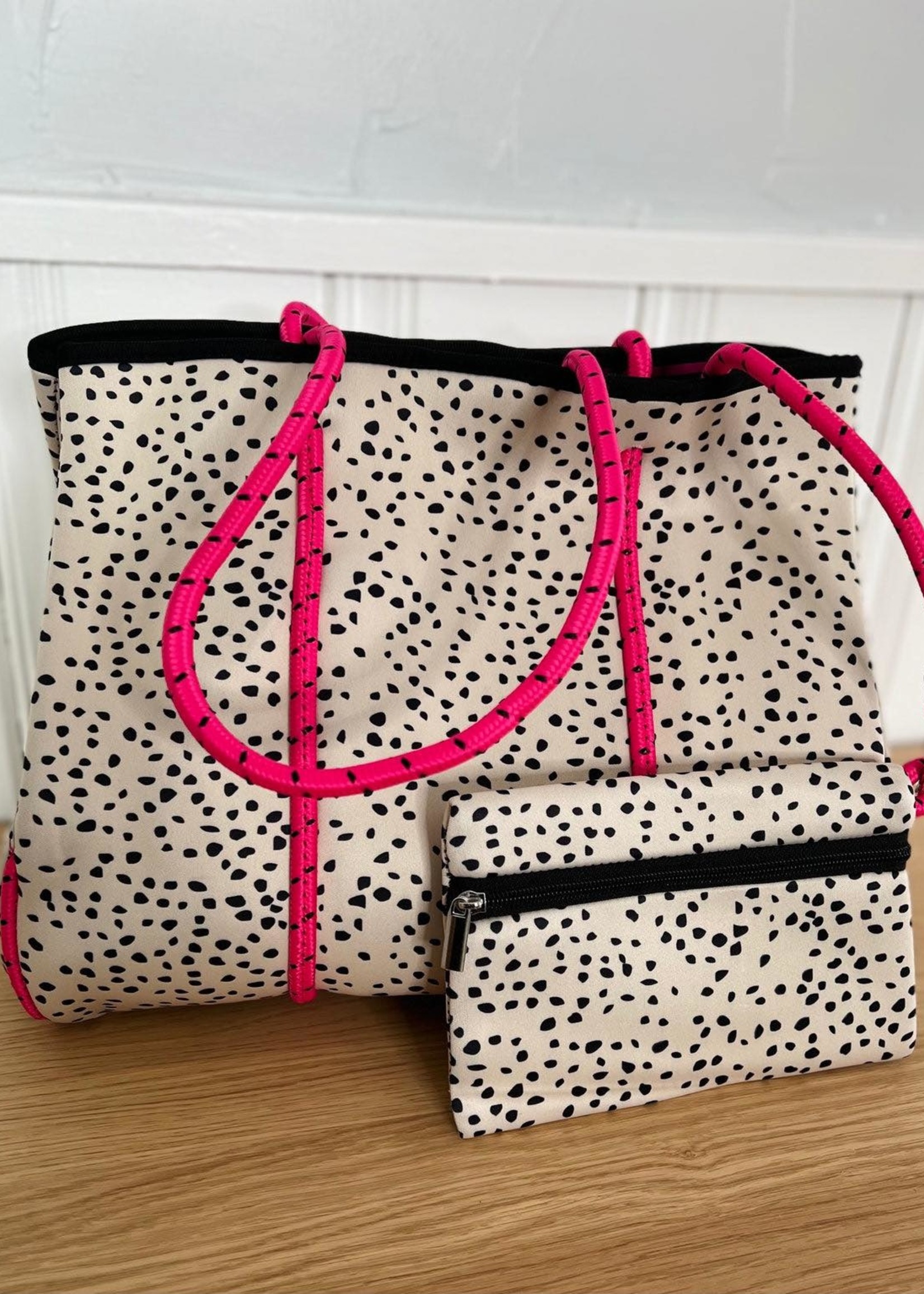 Dalmation and pink neoprene bag