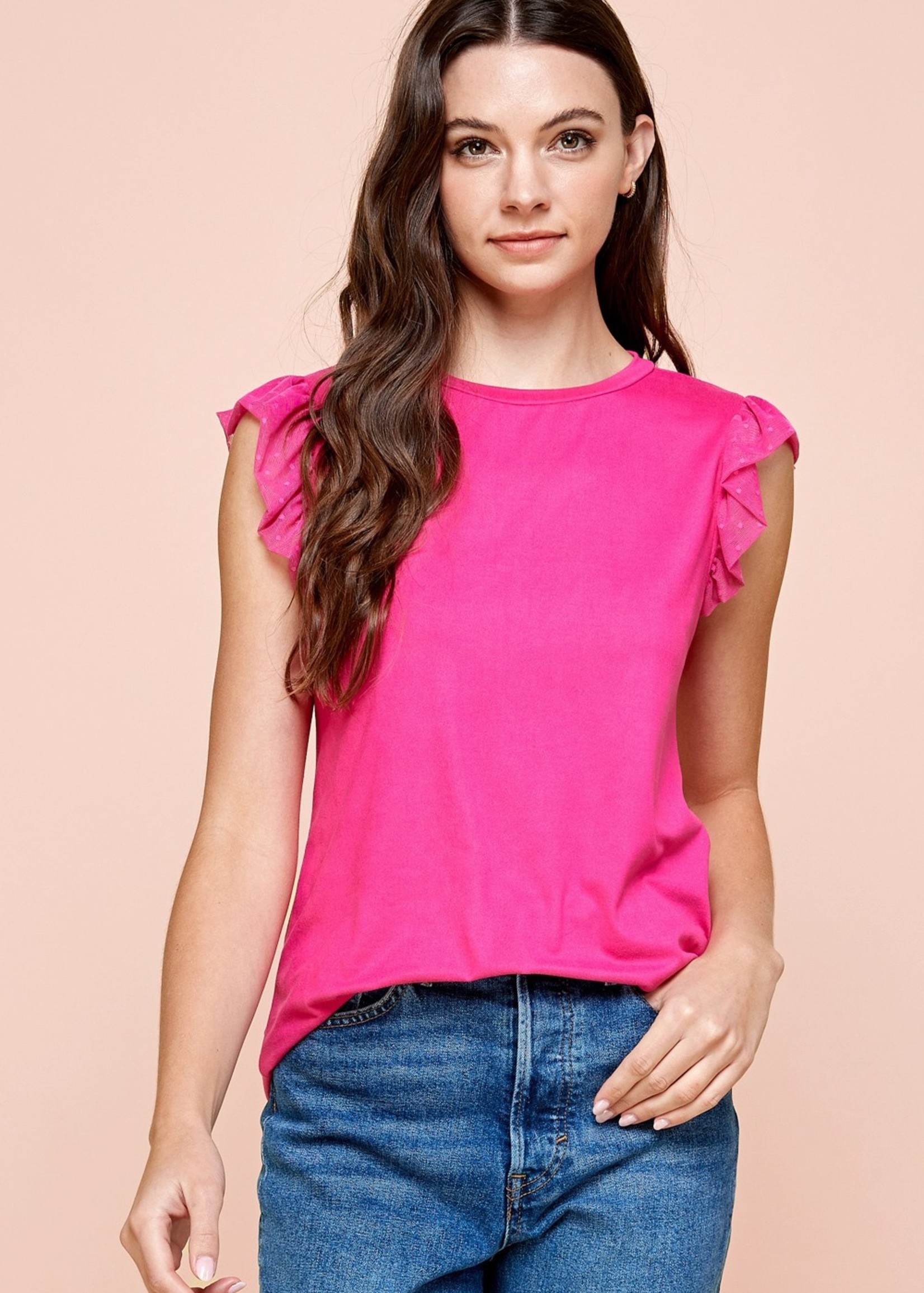 Les Amis Solid sleeveless top with ruffle detail fuchsia