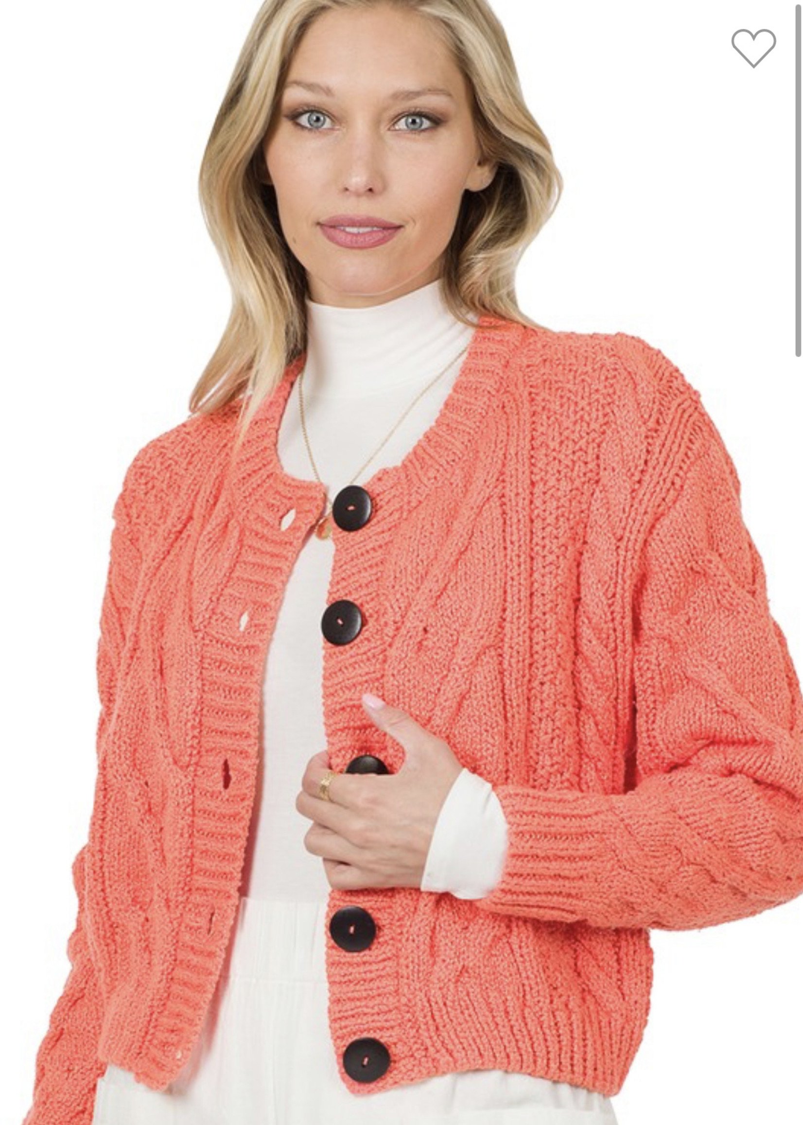 Zenana Button front cardigan coral pink