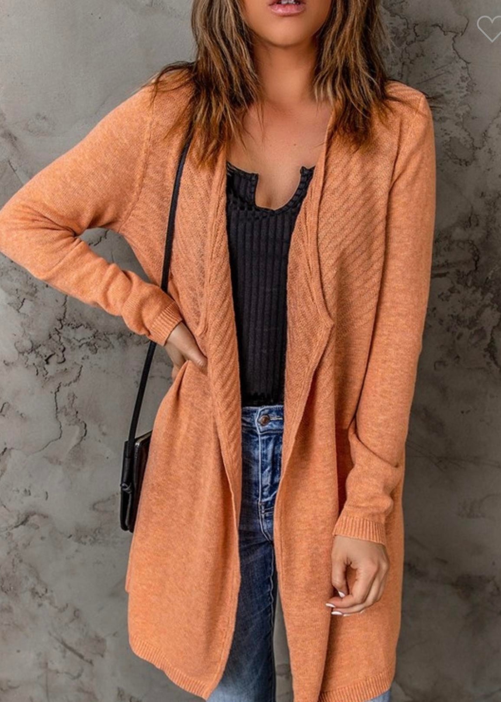 Ribbed open front cardigan orange 