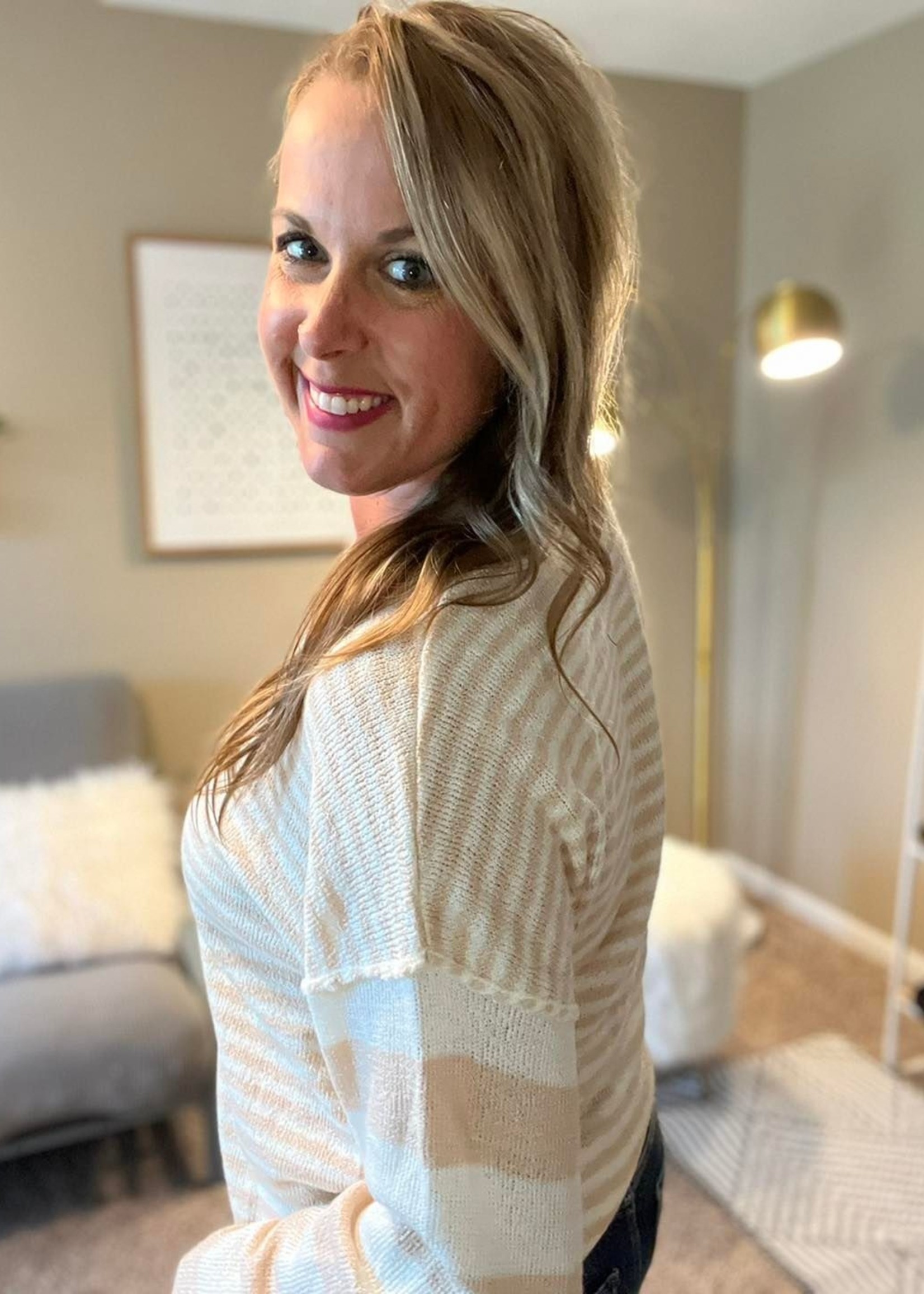 Oatmeal striped pullover sweater 