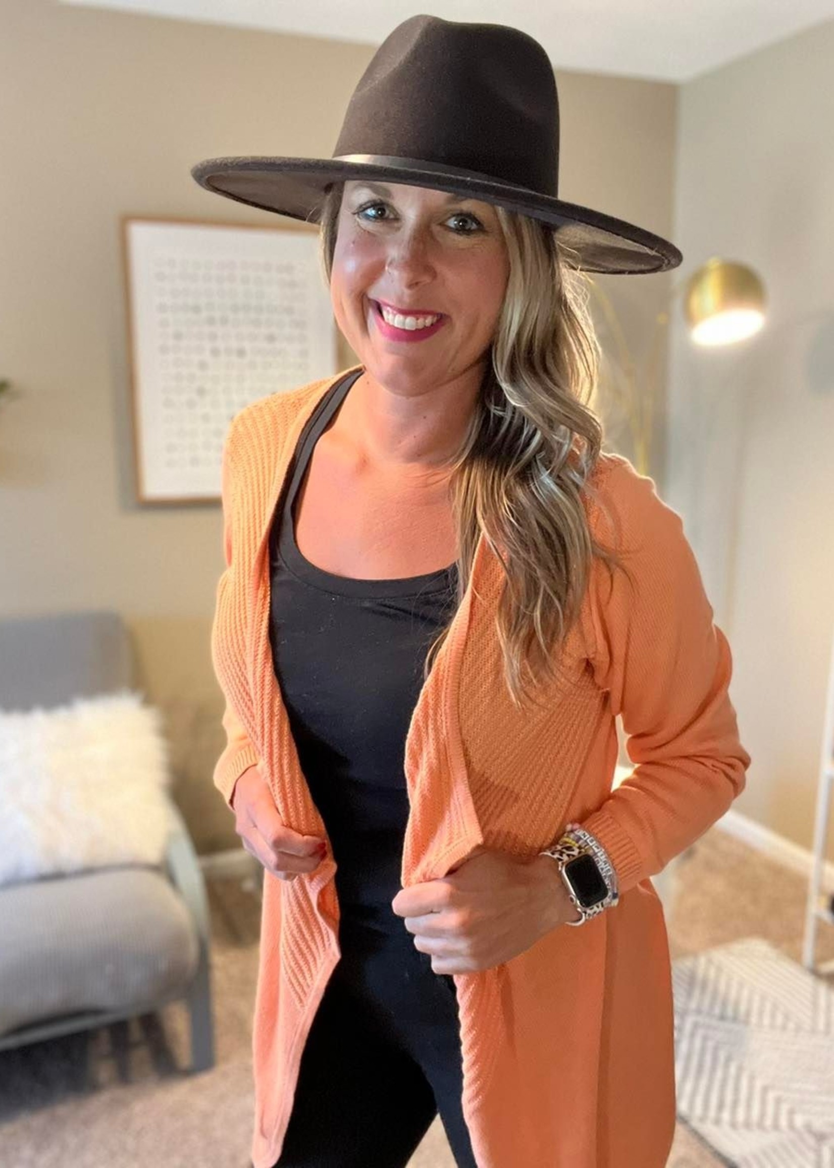 Ribbed open front cardigan orange 