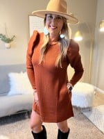 Very J Long puff sleeve crew neck dress with pockets - rust or charcoal
