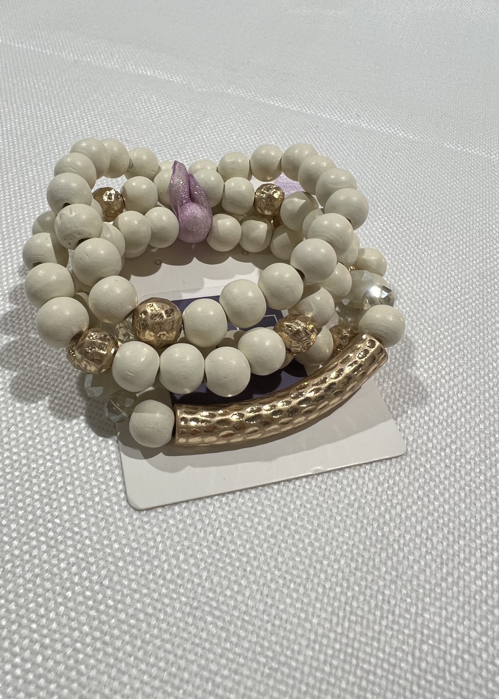 White wood and gold 4 bracelet