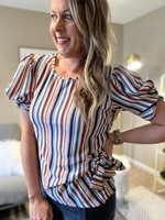 Perseption Striped puff short sleeve side tie blouse