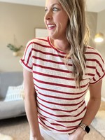 Hailey & Co Short sleeve knit stripe top tomato red