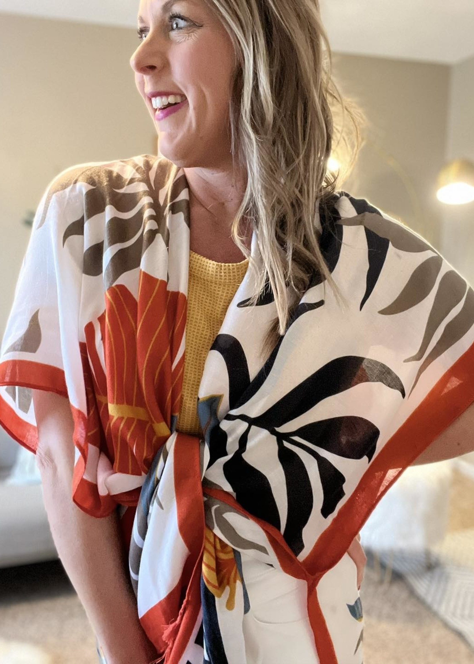 Multi palm print kimono orange