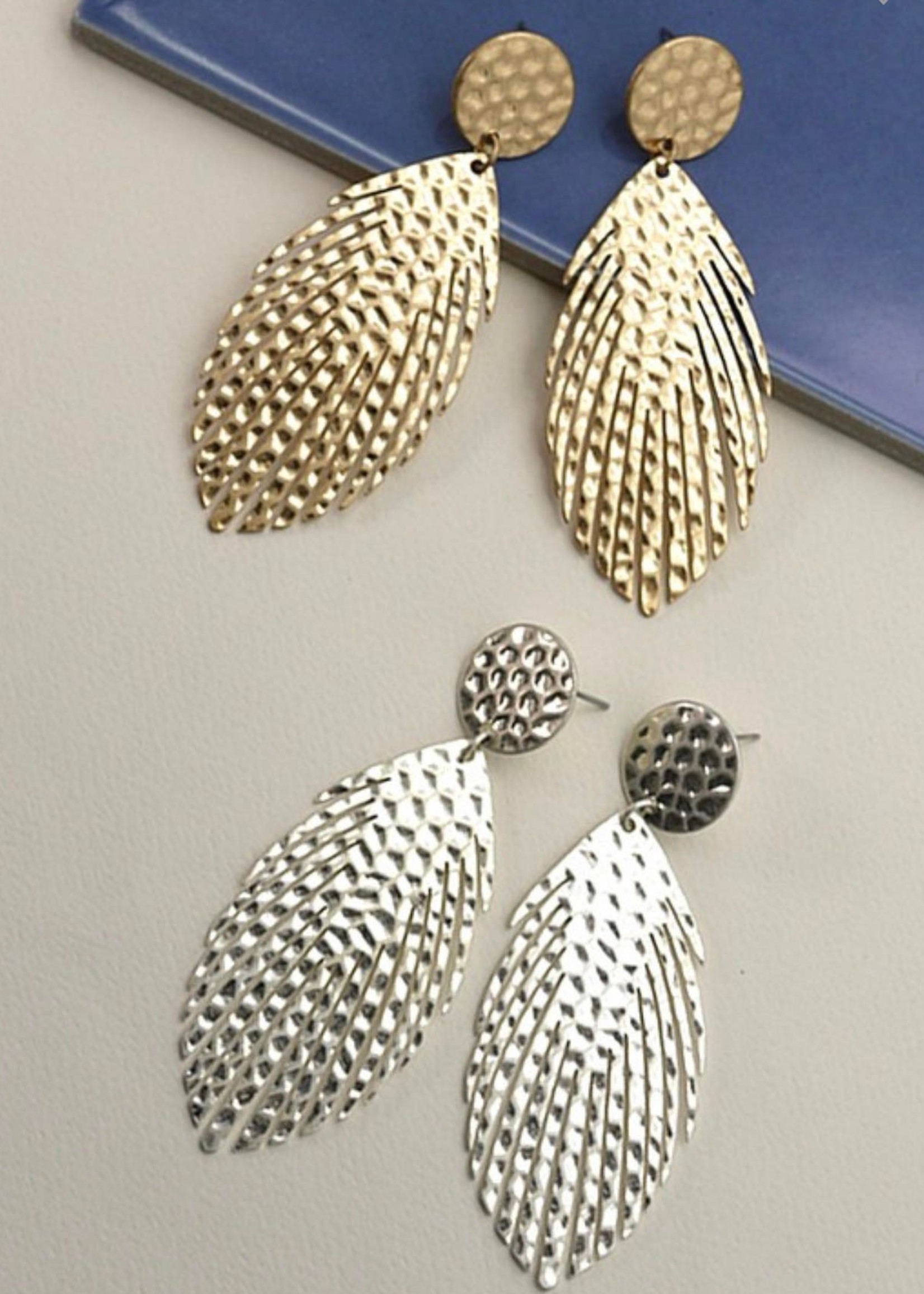 Hammered metal leaf earrings- gold or silver