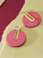 Wood hoops with gold accent earrings - black or pink