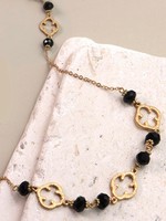 Brushed gold black clover necklace 34"