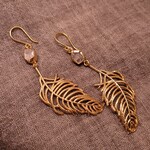 Annahmol Boho Gypsy: Quartz & Gold Feather Earrings