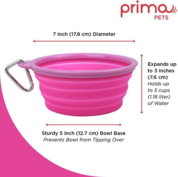 Prima Pets Collapsible Travel Dog Bowl - Pink