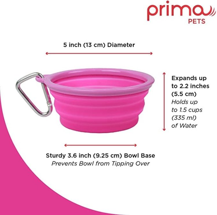 Prima Pets Collapsible Travel Dog Bowl - Pink