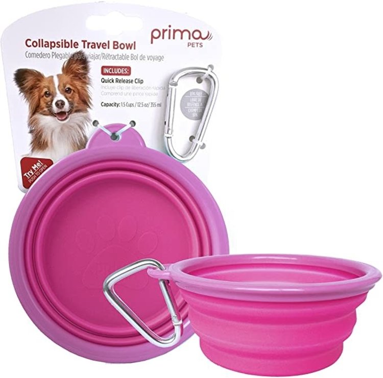 Prima Pets Collapsible Travel Dog Bowl - Pink