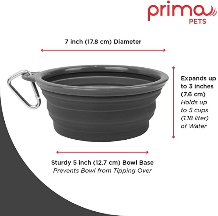 Prima Pets Collapsible Travel Dog Bowl - Gray