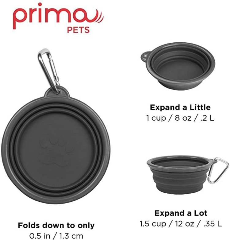 Prima Pets Collapsible Travel Dog Bowl - Gray