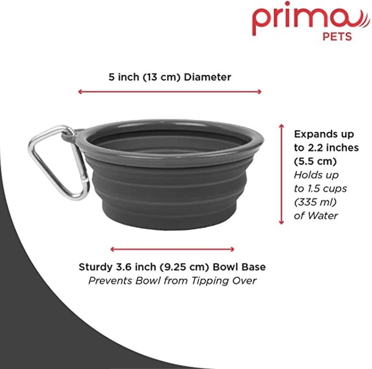 Prima Pets Collapsible Travel Dog Bowl - Gray