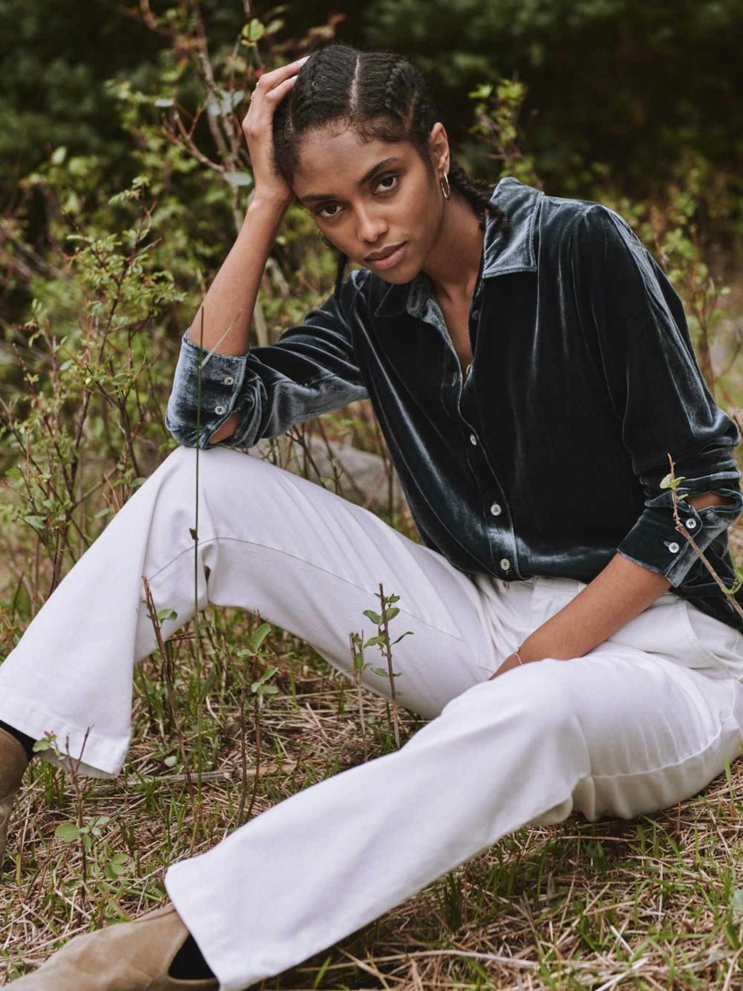 Genevieve Velvet Shirt - Dark Emerald - Twisted Tree