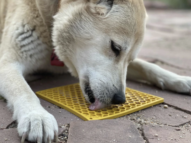 SodaPup Honeycomb Design Enrichment Lick Mat - Yellow - Large