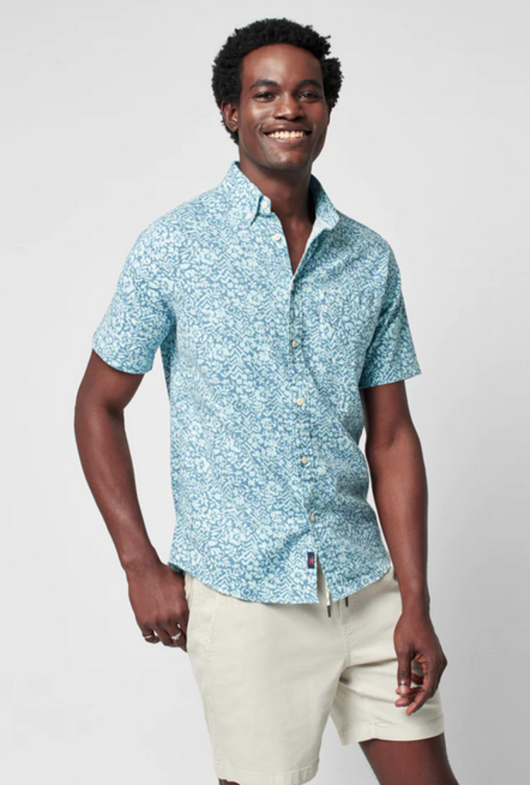 Faherty Breeze Short Sleeve Shirt - Teal Waters Hilo