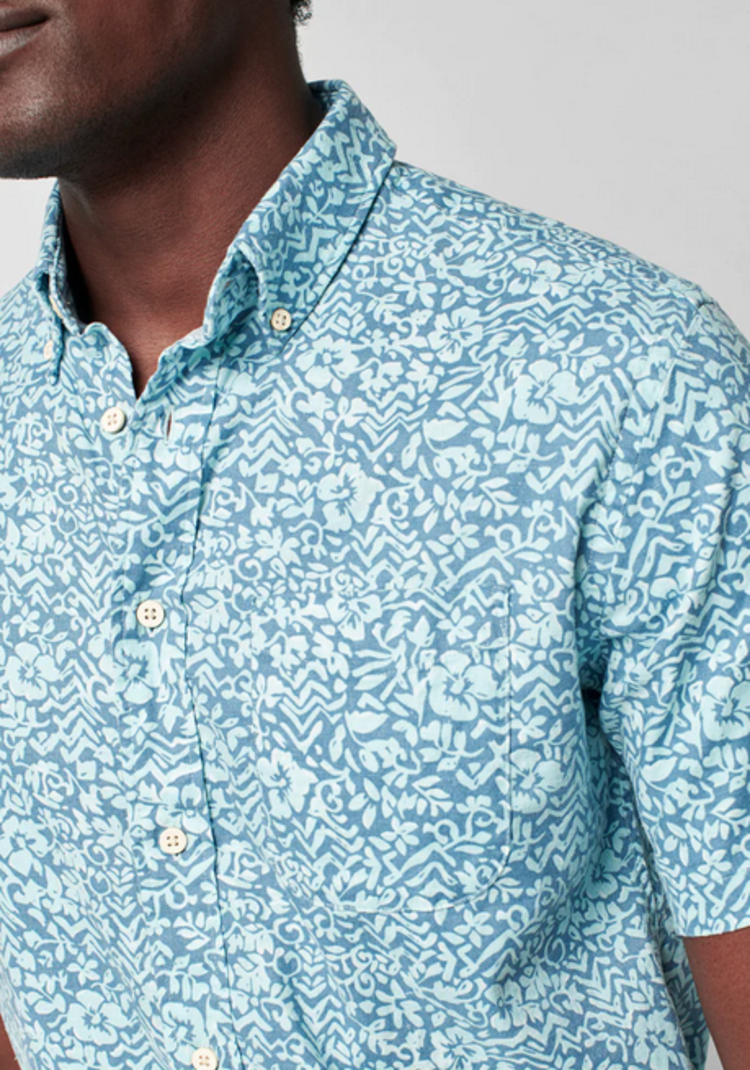 Faherty Breeze Short Sleeve Shirt - Teal Waters Hilo