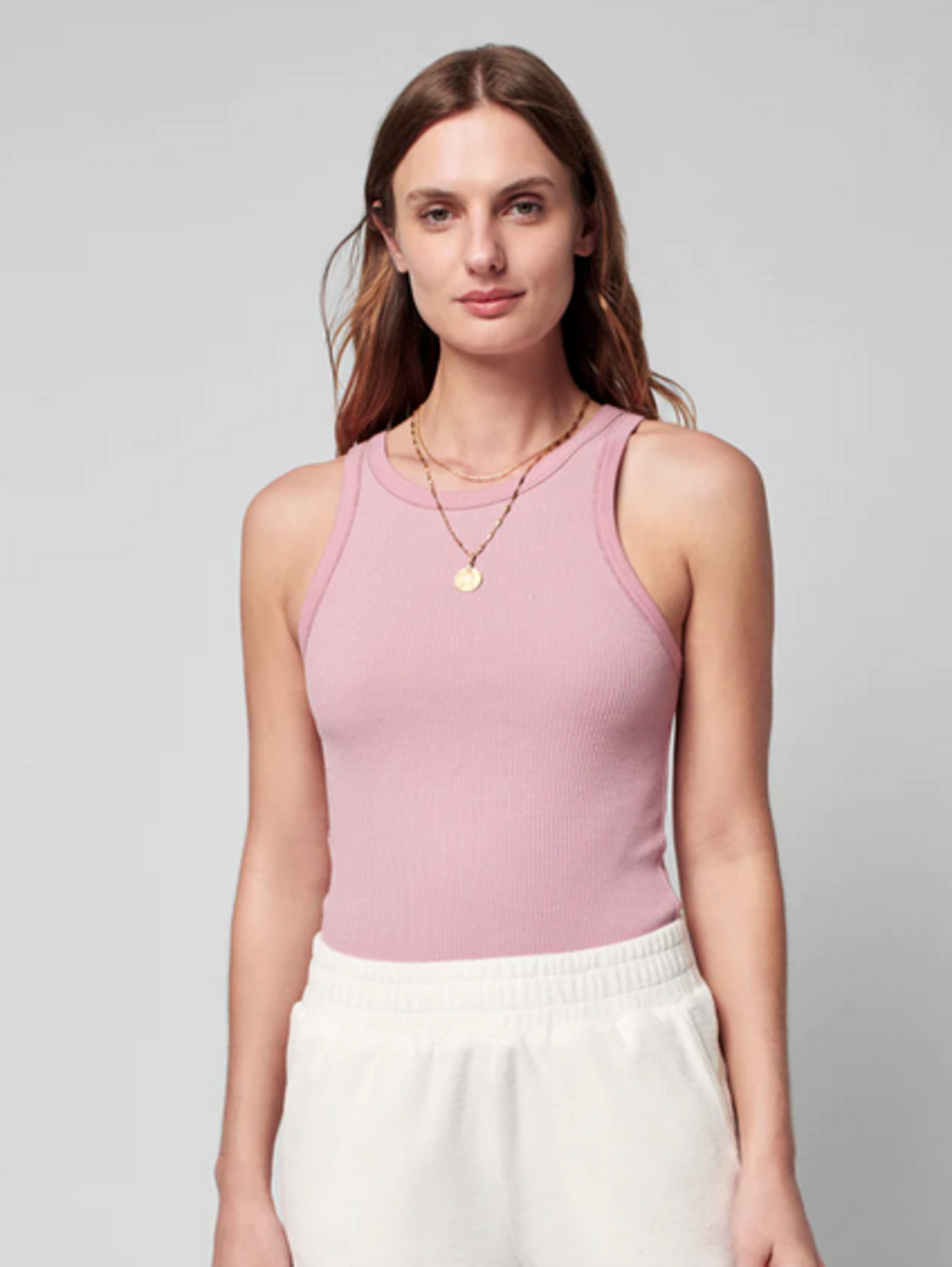 U-Neck Dusty Rose Ribbed Tank Top