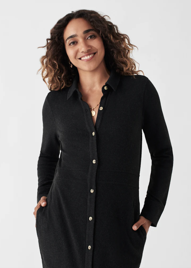 Faherty Legend Long Dress - Heathered Black Twill