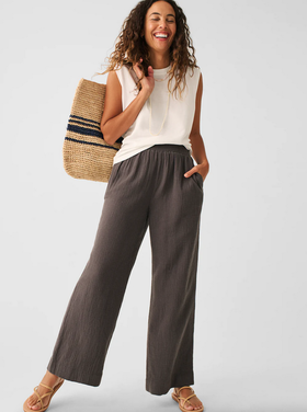Faherty Dream Cotton Gauze Wide Leg Pant - Washed Black