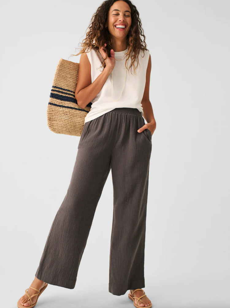 Faherty Dream Cotton Gauze Wide Leg Pant - Washed Black
