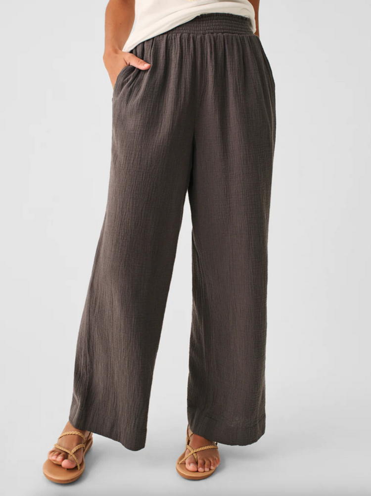 Faherty Dream Cotton Gauze Wide Leg Pant - Washed Black