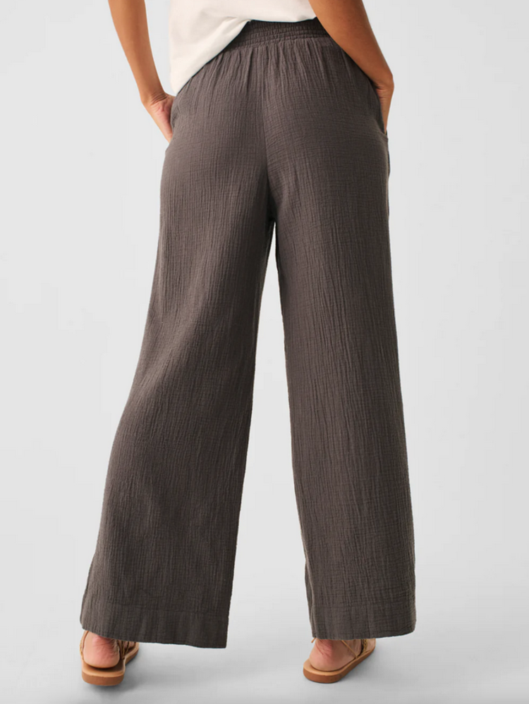 Faherty Dream Cotton Gauze Wide Leg Pant - Washed Black