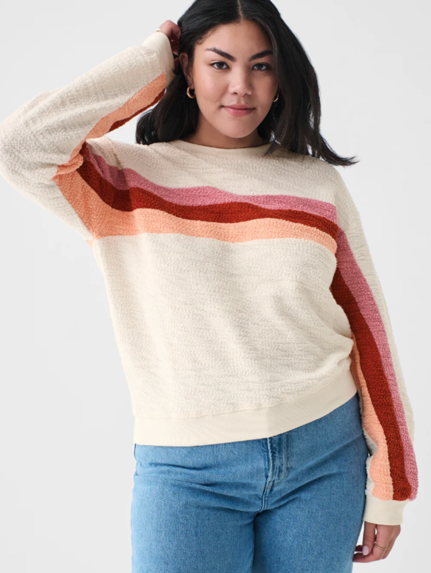 Textured Beach Crewneck in Multi Stripe