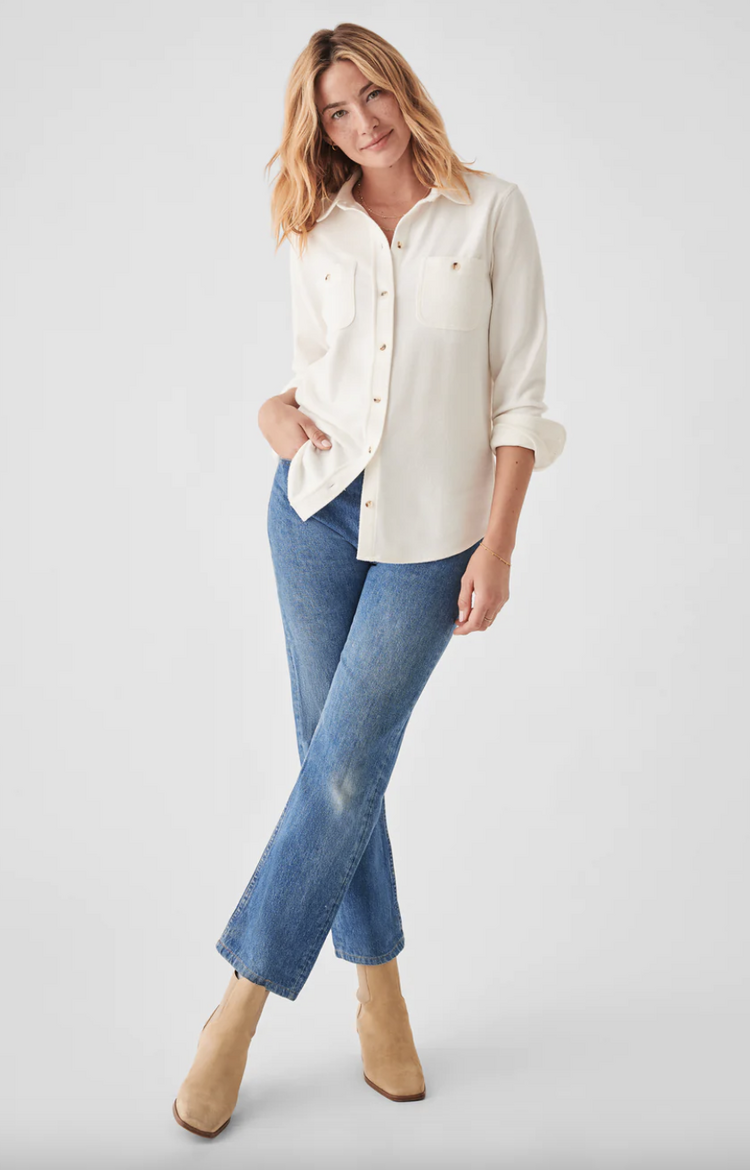 Faherty W Legend Sweater Shirt - Pure White Twill
